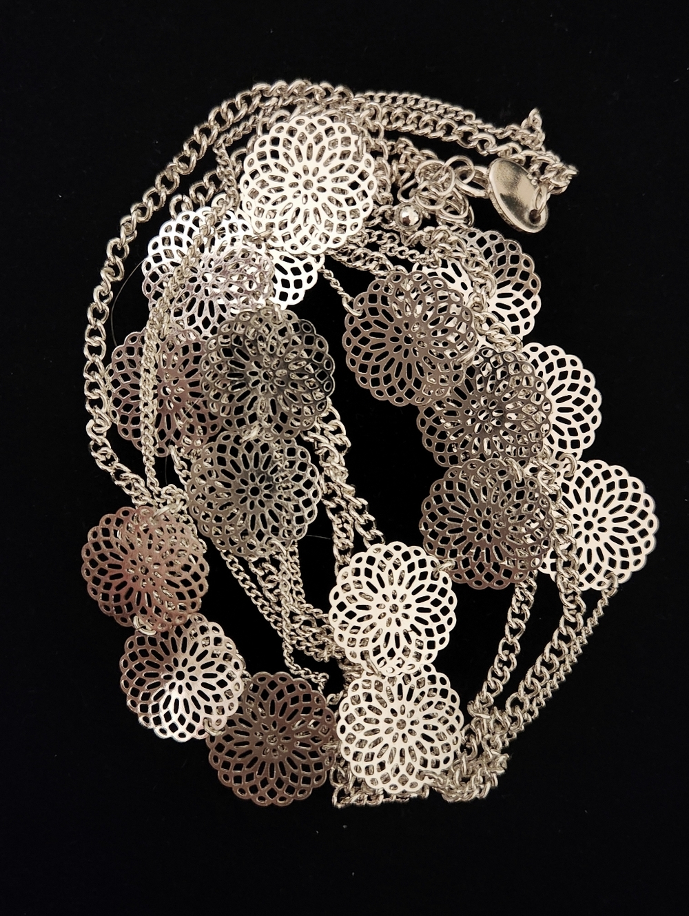 Silver Filigree Disc Multi-Strand Necklace